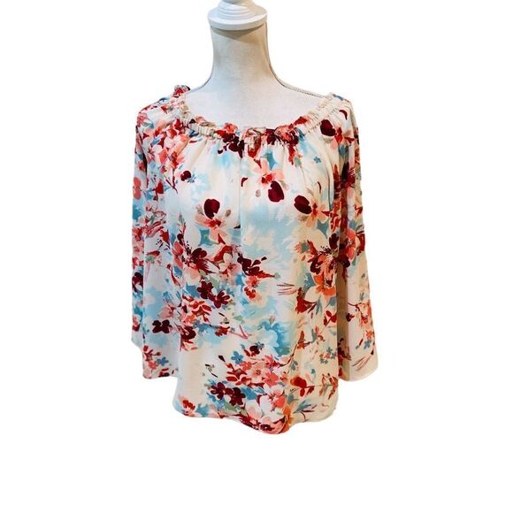 Love stitch floral peasant blouse elastic neckline textured fabric blush size xl - Picture 1 of 10